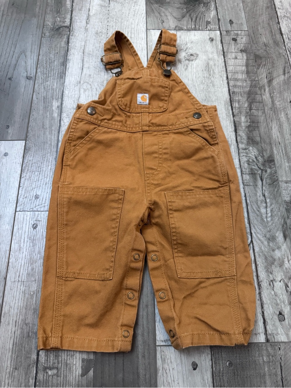 Carhartt Baby 9 Month Brown Duck Canvas Bib Overalls Double Knee Workwear Snap